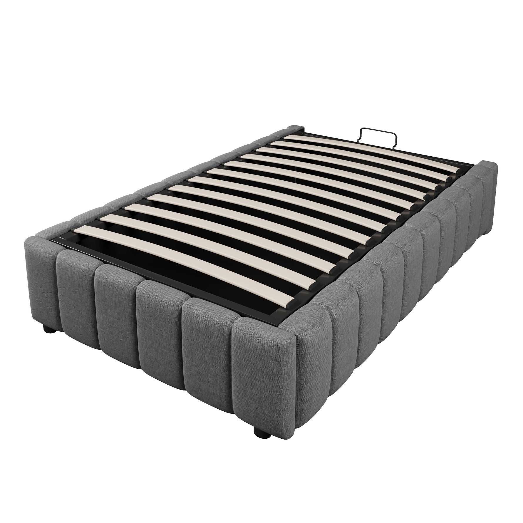 Upholstered Bed with Hydraulic Storage and 90x200cm Base, Grey