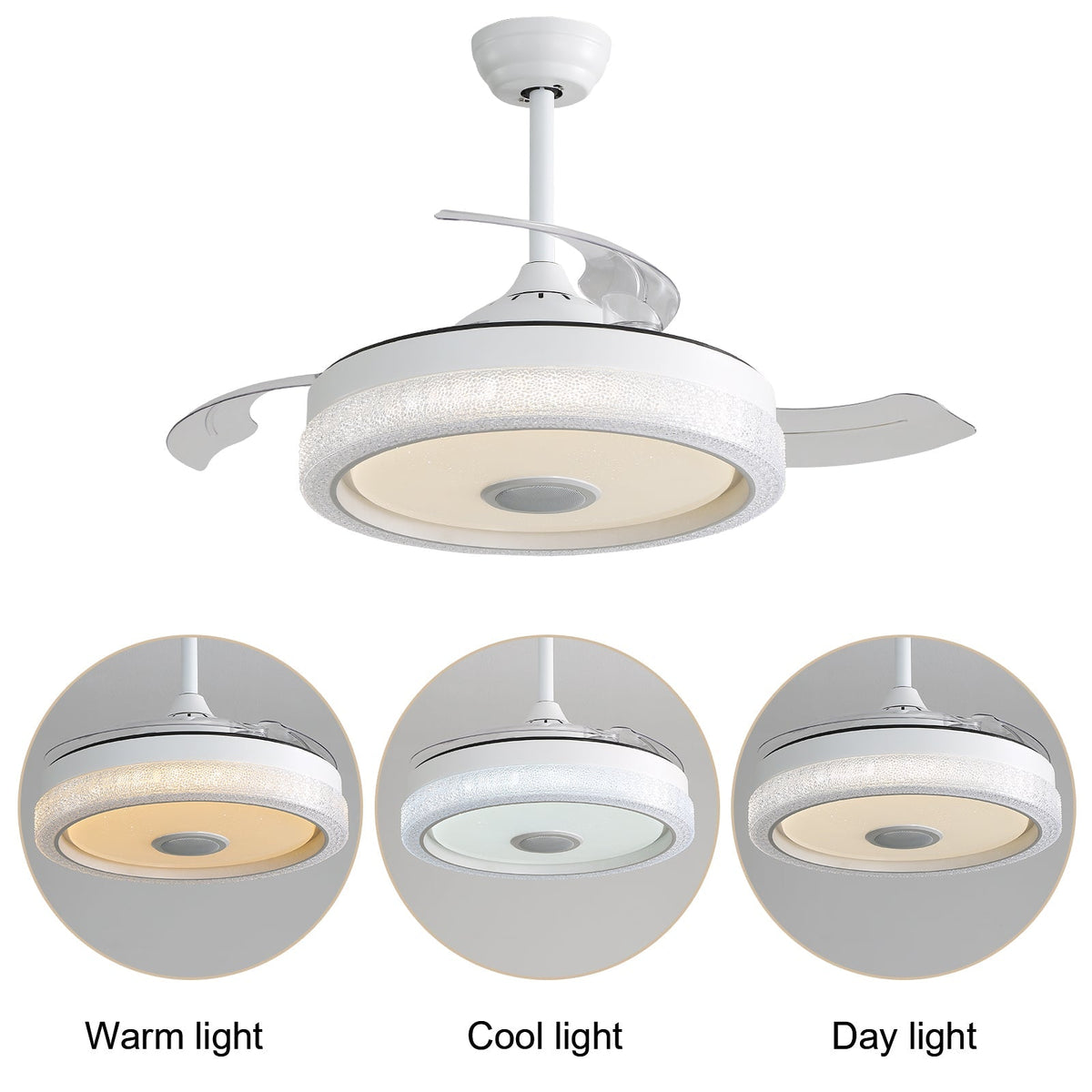 42-inch Ceiling Fan, Multi-Colored 32W LED Light & DC Motor, ABS Blades
