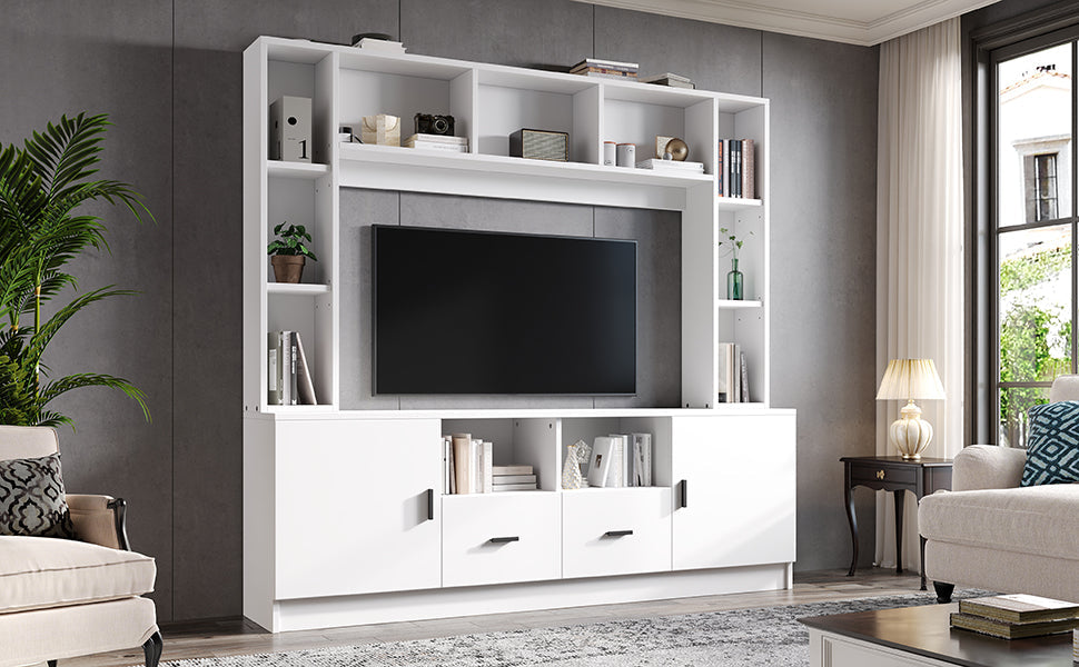 TV Wall Unit Set 180x170cm Display Cabinet 2 Cabinets 2 Drawers for 60" TV - White