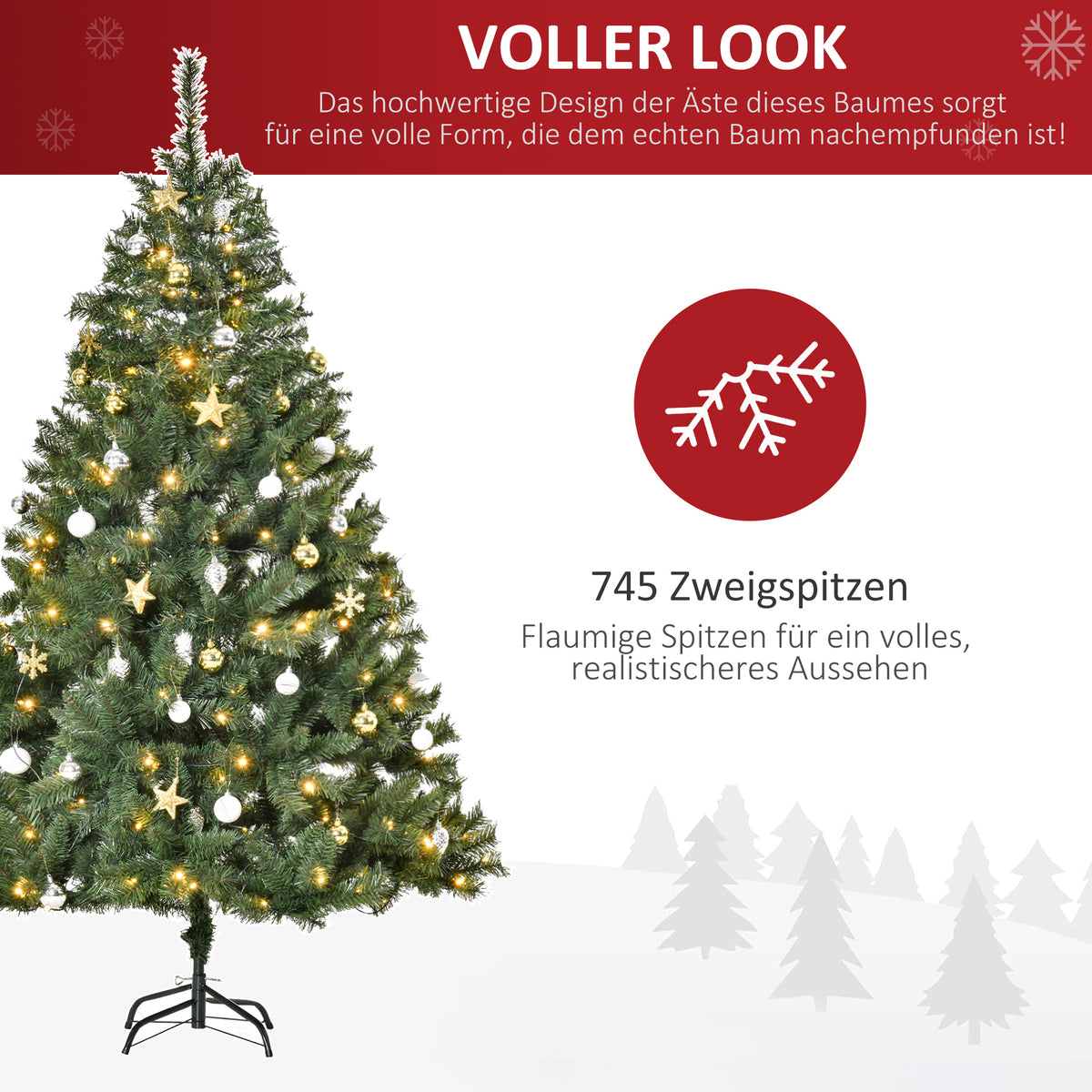 Artificial Christmas Tree 180cm with LED Lights & Baubles - Green