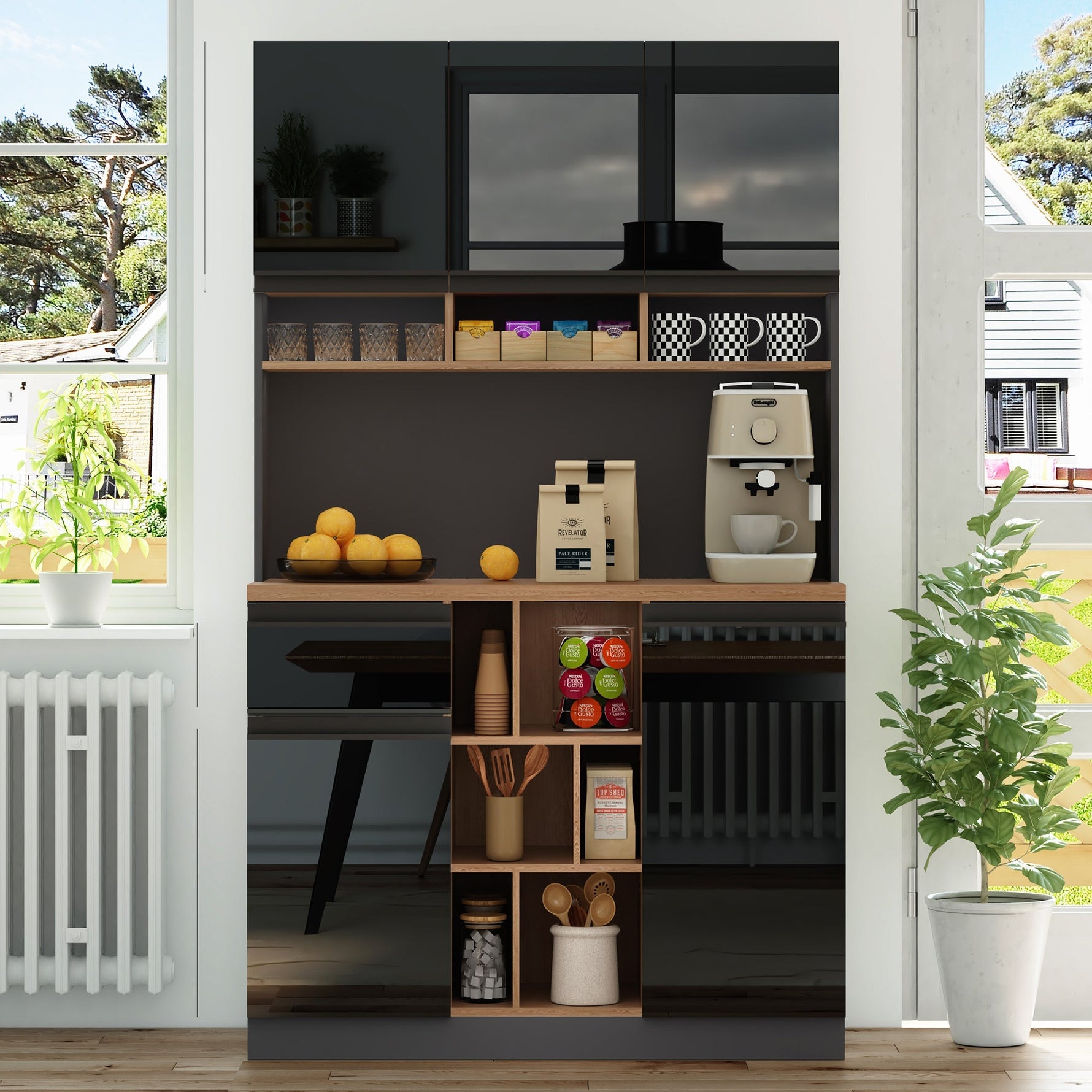 Modern Buffet Sideboard 105x185cm Adjustable Shelves Drawers - Grey/Black