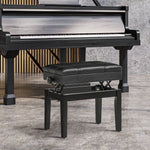 Piano Bench, Height-Adjustable with Storage, Leather Cushion, Black