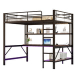 Loft Bed 140x200cm Desk LED USB/Power Outlet Shelf - Metal Black