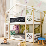 Children's Tree House Bed, Loft Bed with Ladder & Slatted Frames, 90x200 cm, Natural & White