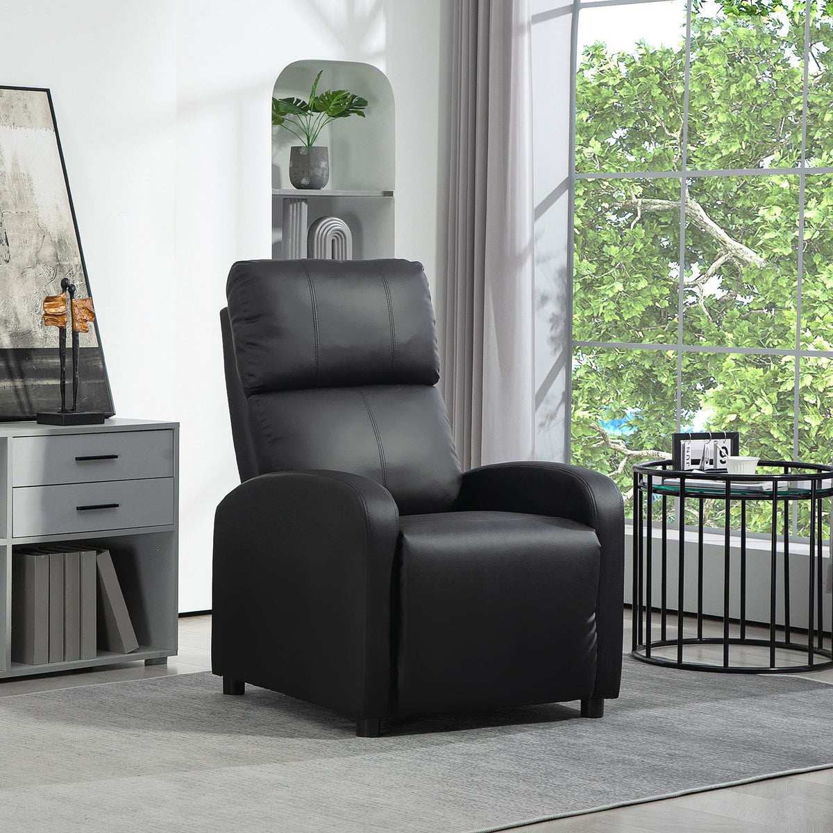 Recliner Chair, Reclining Function, TV, Faux Leather Black