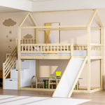 Children's Bunk Bed 90x200cm with Slide & Storage Ladder, Wood
