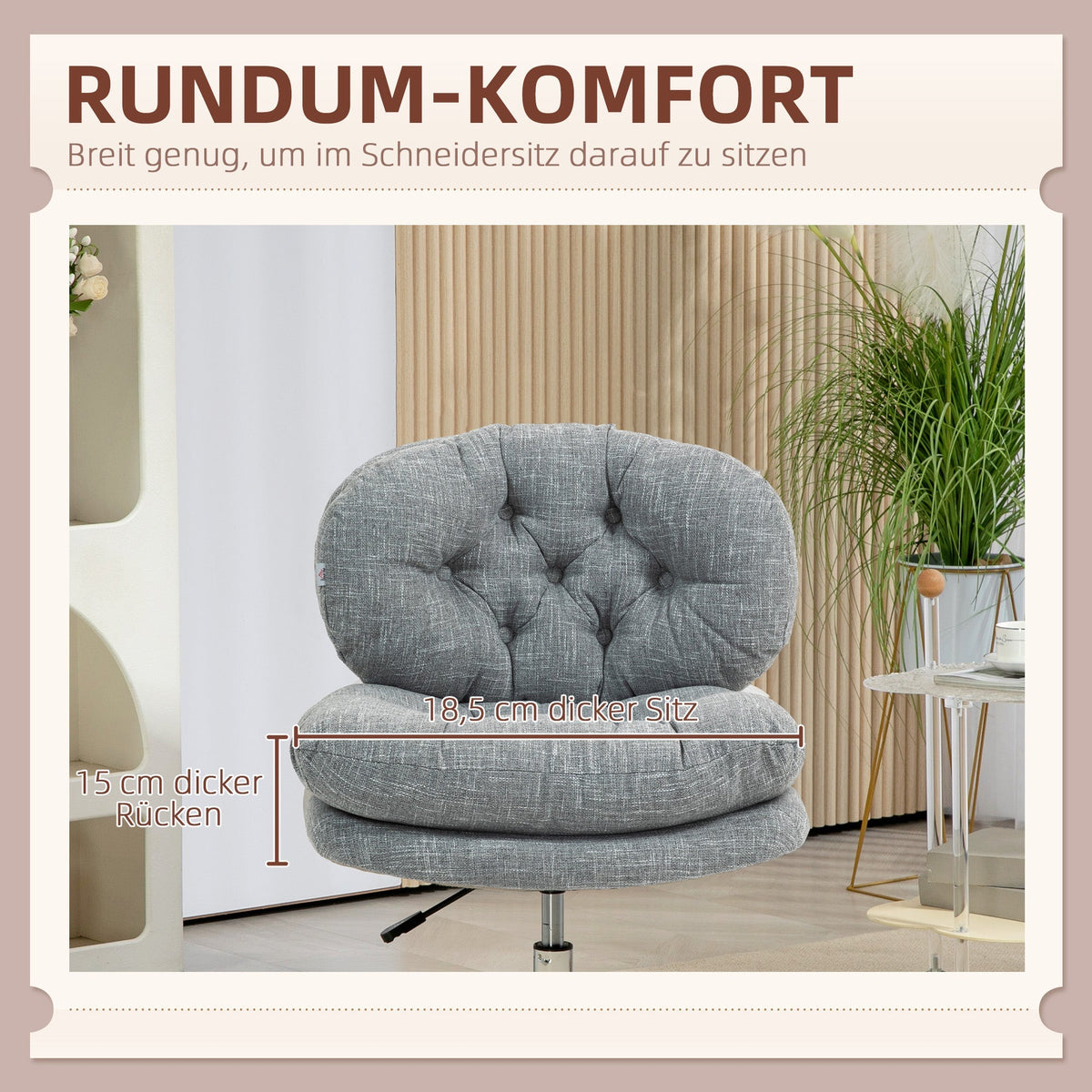 Office Chair, Ergonomic Desk Swivel with Rocking and Padded Seat, Grey Linen Look