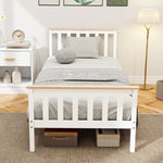 Single Bed Wood Frame Lower Storage - Natural Wood/White