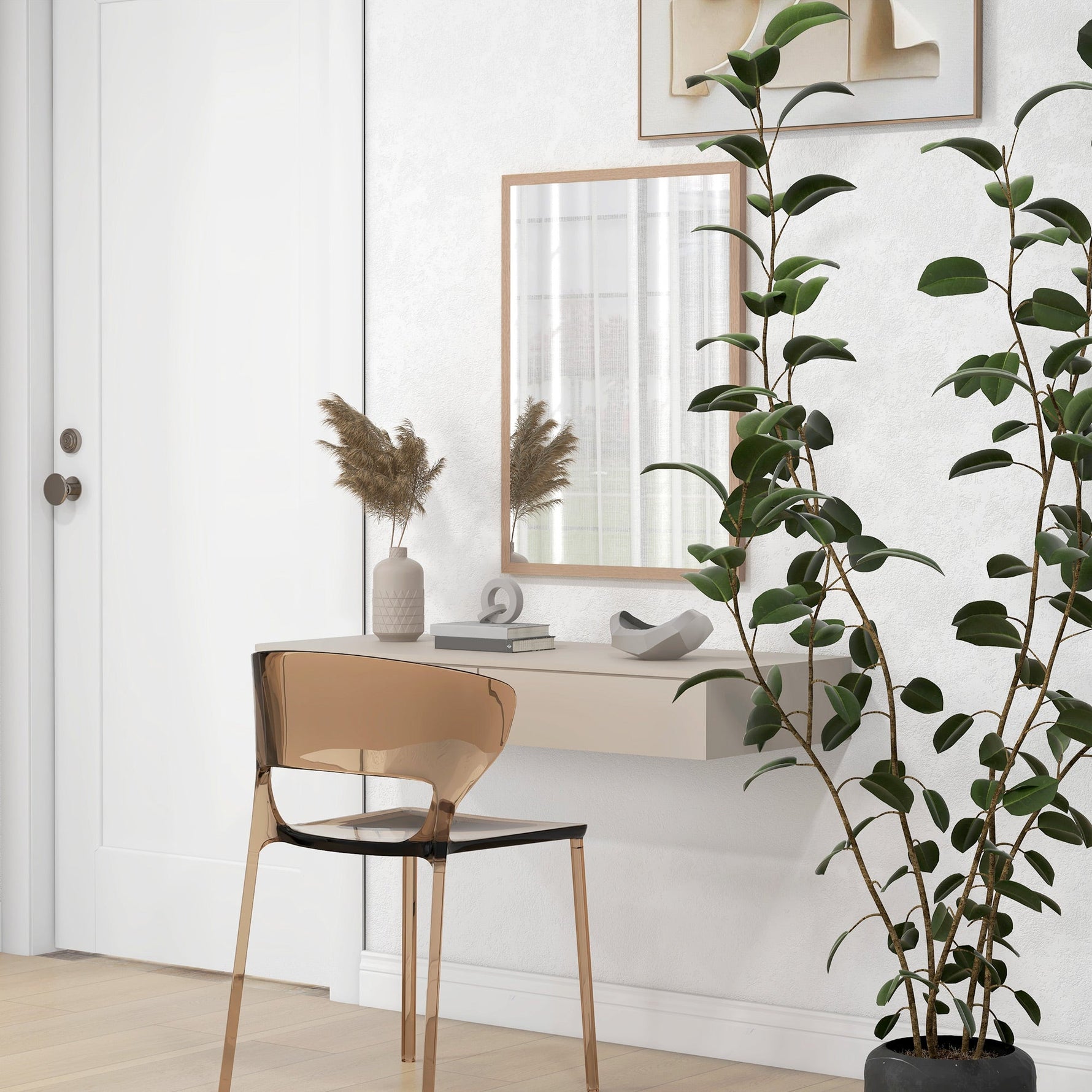 Wall Mirror, 50x70cm Decorative with 4 Hooks, Rectangular