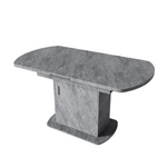 Extendable Oval Dining Table with Storage and Minimalist Design, Concrete Look and Silver Handle