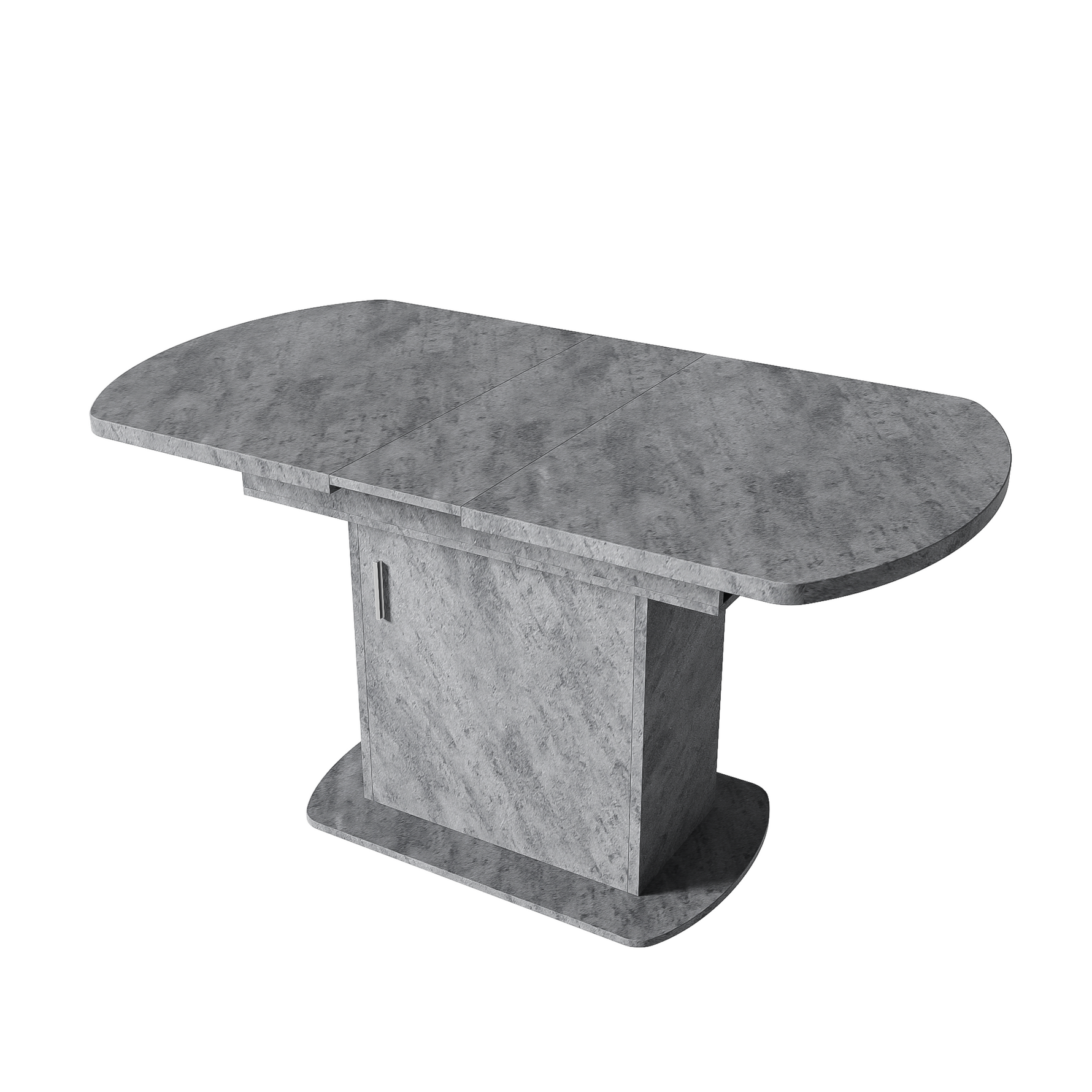 Extendable Oval Dining Table with Storage and Minimalist Design, Concrete Look and Silver Handle