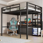 Loft Bed 140x200cm Iron Frame Desk Shelves Power USB/Type-C - Black