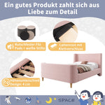 Children's Bed Upholstered Sleigh Bed, Cosmic Pattern, 90x200cm, Pink Velvet
