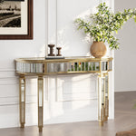 Half-Moon Console Table 120cm Mirrored Fluted Glass Drawer - Gold/Silver