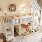 Children's Bunk Bed 90x200cm with Roof & Storage Ladder, White