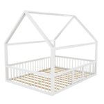 Flatbed Metal Bed 140x200cm with House Trim & Railing - White