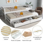 Daybed 90x200cm with Trundle & 2 Drawers, White Solid Wood