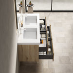 Floating Bathroom Vanity Unit with 2 Undermount Sinks and 4 Drawers, White Oak Wood Grain