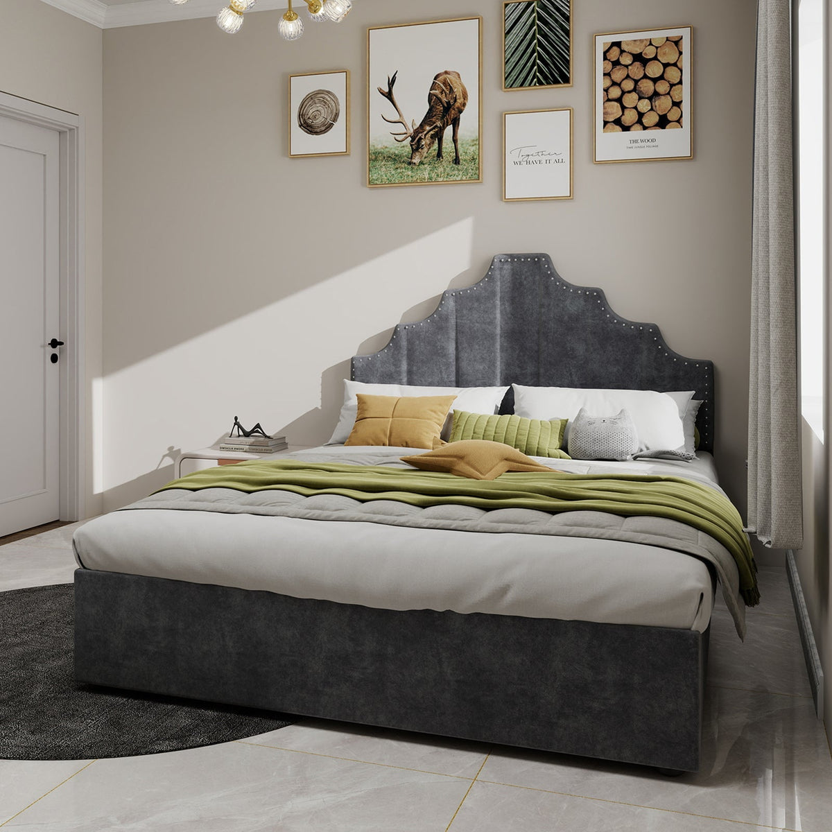 Modern Minimalist Soft Bed, 160*200CM, Gray