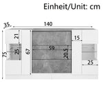 Sideboard, 2 Doors 3 Drawers LED Lighting, High-Gloss White & Grey Marble