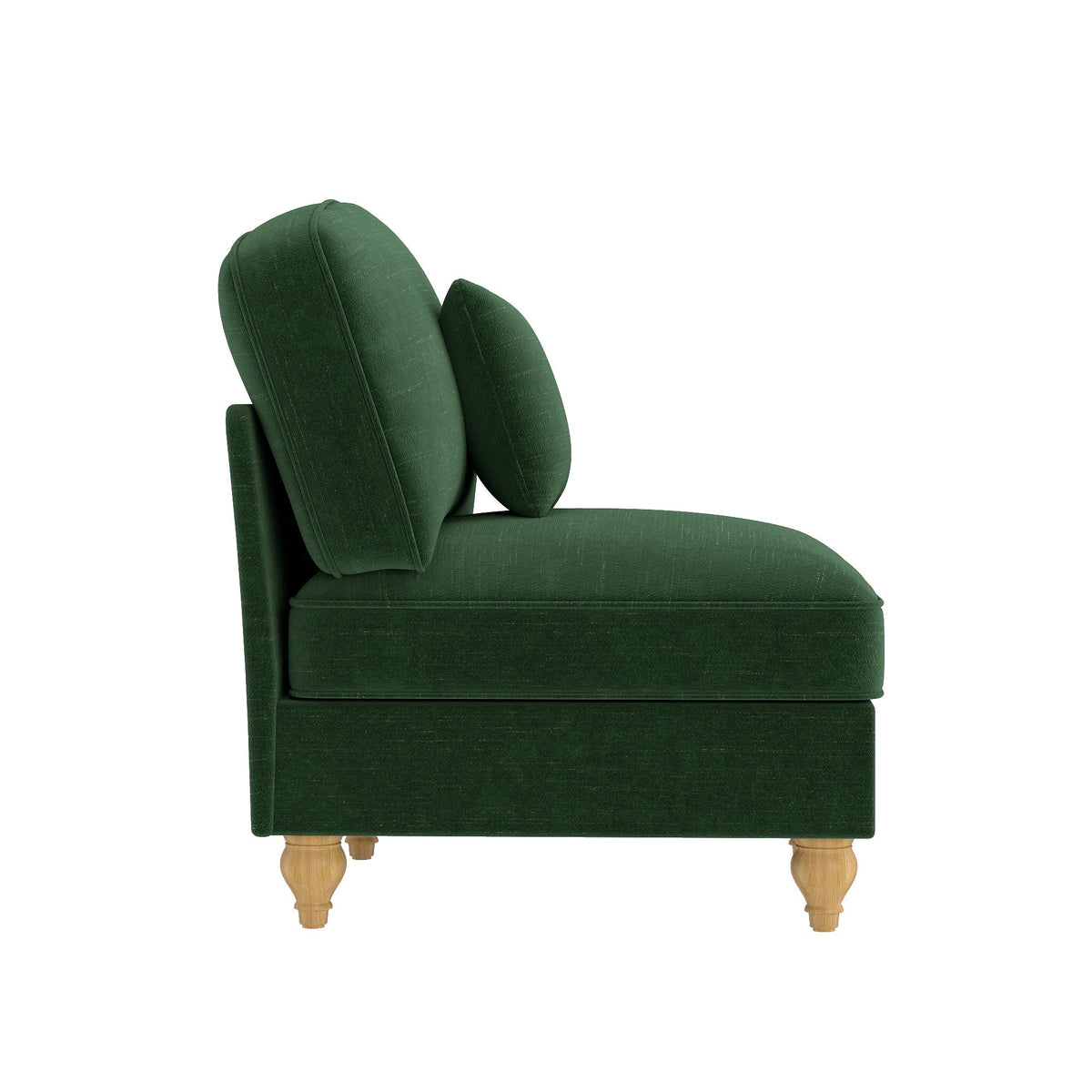 Windsor Armless Sofa with Removable Ruffle Skirt and Cushion, Green Chenille
