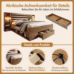 Double Bed 160x200 Storage LED/USB Headboard Drawers Solid Wood Oak