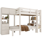 Bunk Bed 90x200 cm with Wardrobe & Storage Drawers, White