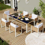 Garden Dining Set, 6-Person Table and Chairs with Washable Covers, Polyrattan