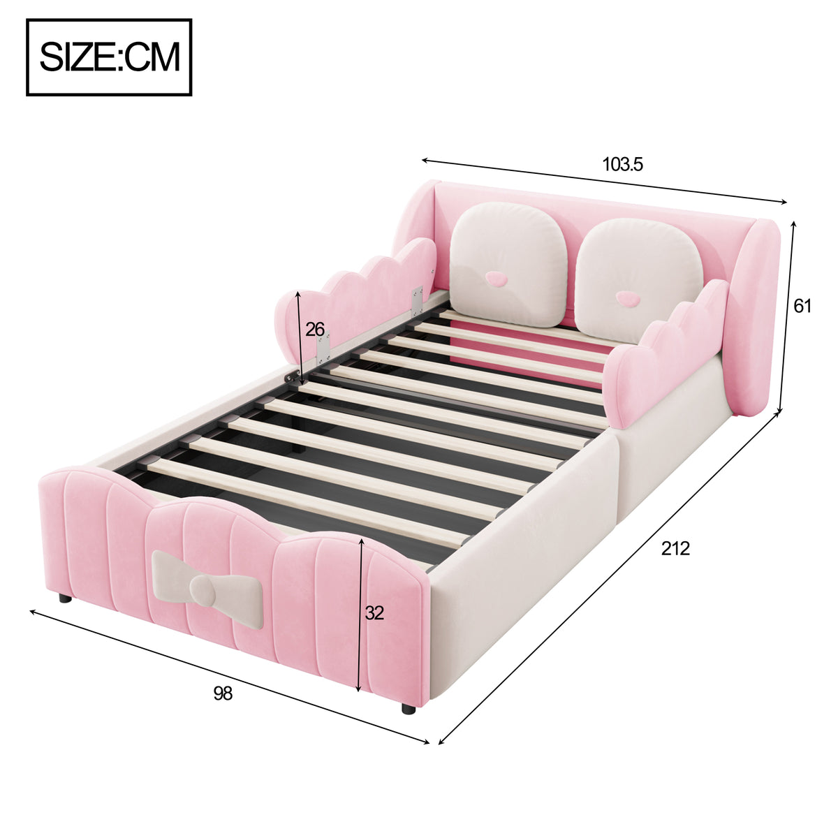 Children's Upholstered Bed 90x200 Hydraulic Storage, Velvet