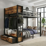 Bunk Bed 120x200 cm with Multifunctional Storage System, Black Metal
