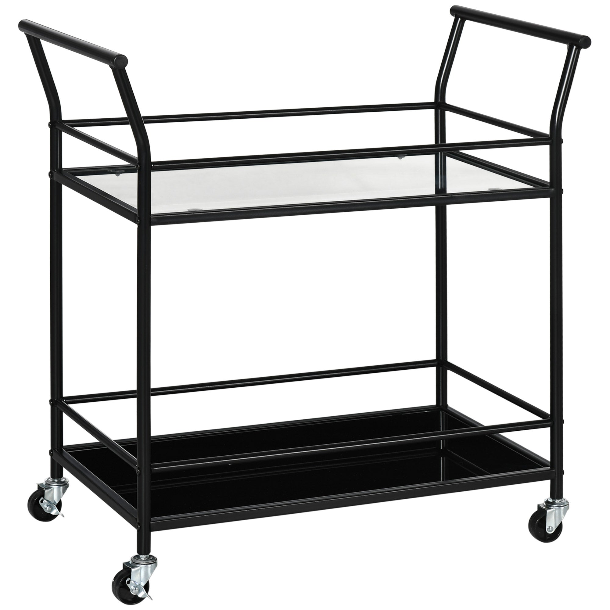 Kitchen Trolley Serving Cart with 2 Shelves and Wheels, Metal Black