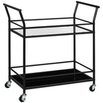 Kitchen Trolley Serving Cart with 2 Shelves and Wheels, Metal Black