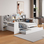 Solid Wood Sofa Bed 90x200cm Desk Bookshelves Pull-out Bed, Multifunctional White