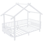 Children's House Bed 90x200cm with Safety Rail, White Metal