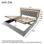 Upholstered Bed 160x200cm with LED & Storage, Grey Velvet