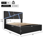 Upholstered Bed 90x200cm Hydraulic Storage LED - Black Synthetic Leather