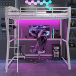 Loft Bed 140x200cm with Desk, LED Lights & USB, White