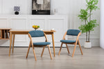 Folding Dining Chairs Set of 2 Stackable Wooden Padded Seats Blue
