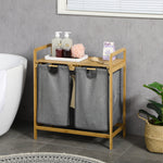Laundry Basket with Platform, 2 Bags, Bamboo Grey+Natural