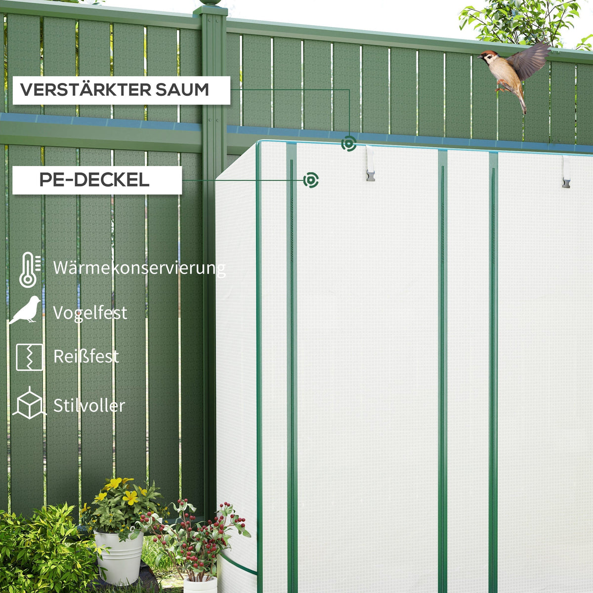Greenhouse Pent Roof Double Doors Shelves Winterproof 144x48x152cm Foil Steel, White