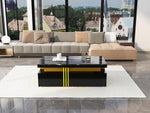 Modern Rectangular Coffee Table with 2 Drawers, High-Gloss and Marble