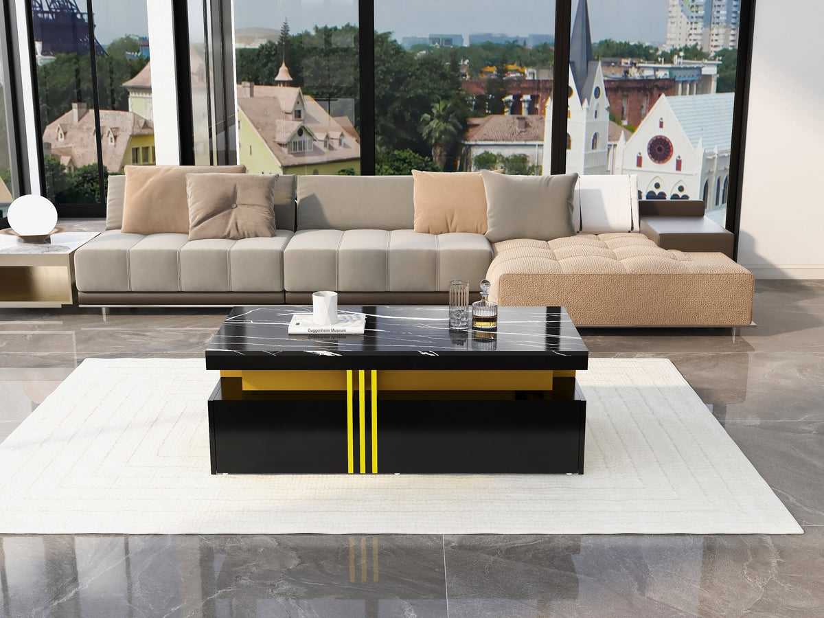 TV Wall Combination, Multifunctional Cabinet with Coffee Table, Black