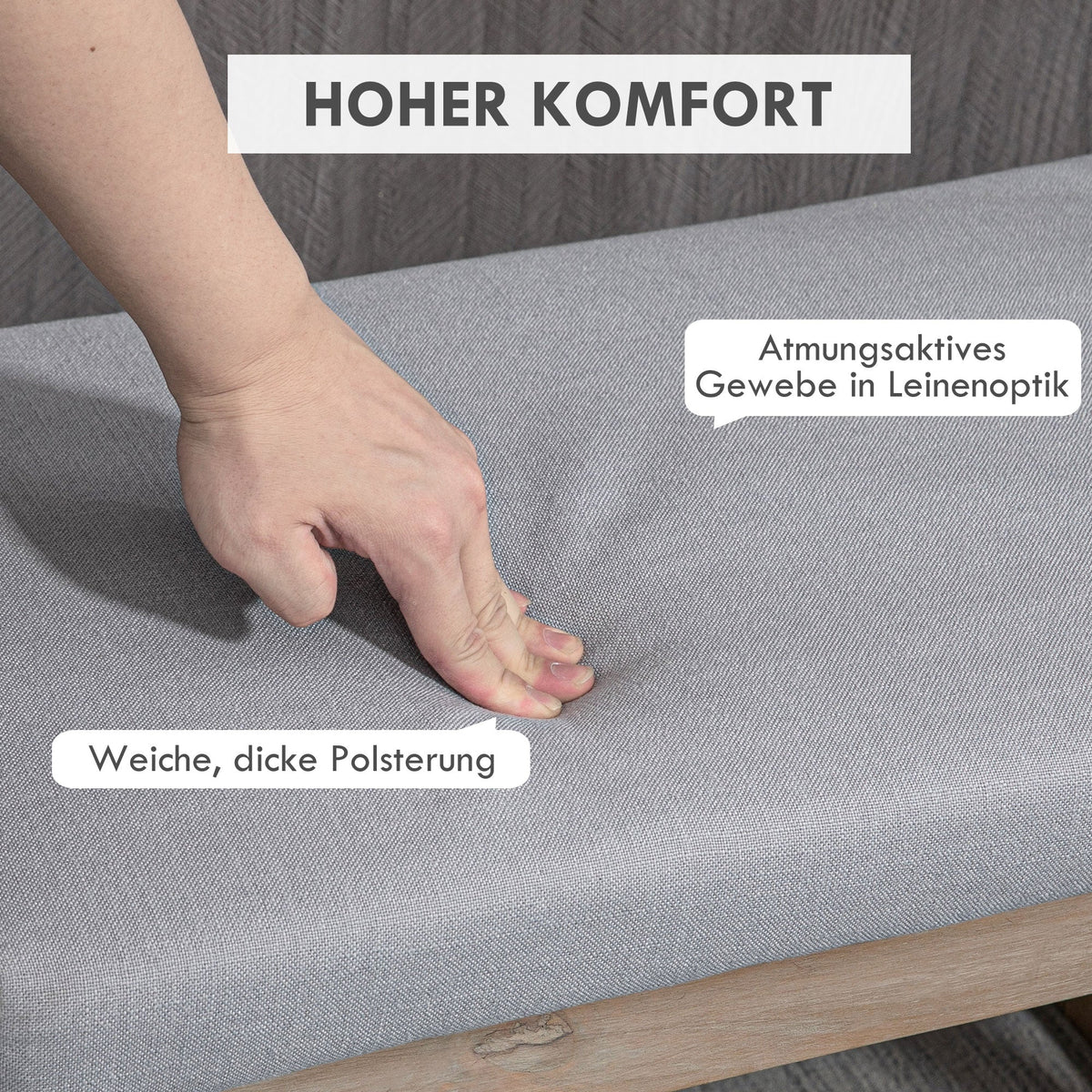 Footstool upholstered with wooden legs, 68x38x42 cm, grey