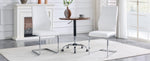 Dining Chair Set of 2 with High Backrest and Padded Seat, White PU Leather and Silver Metal