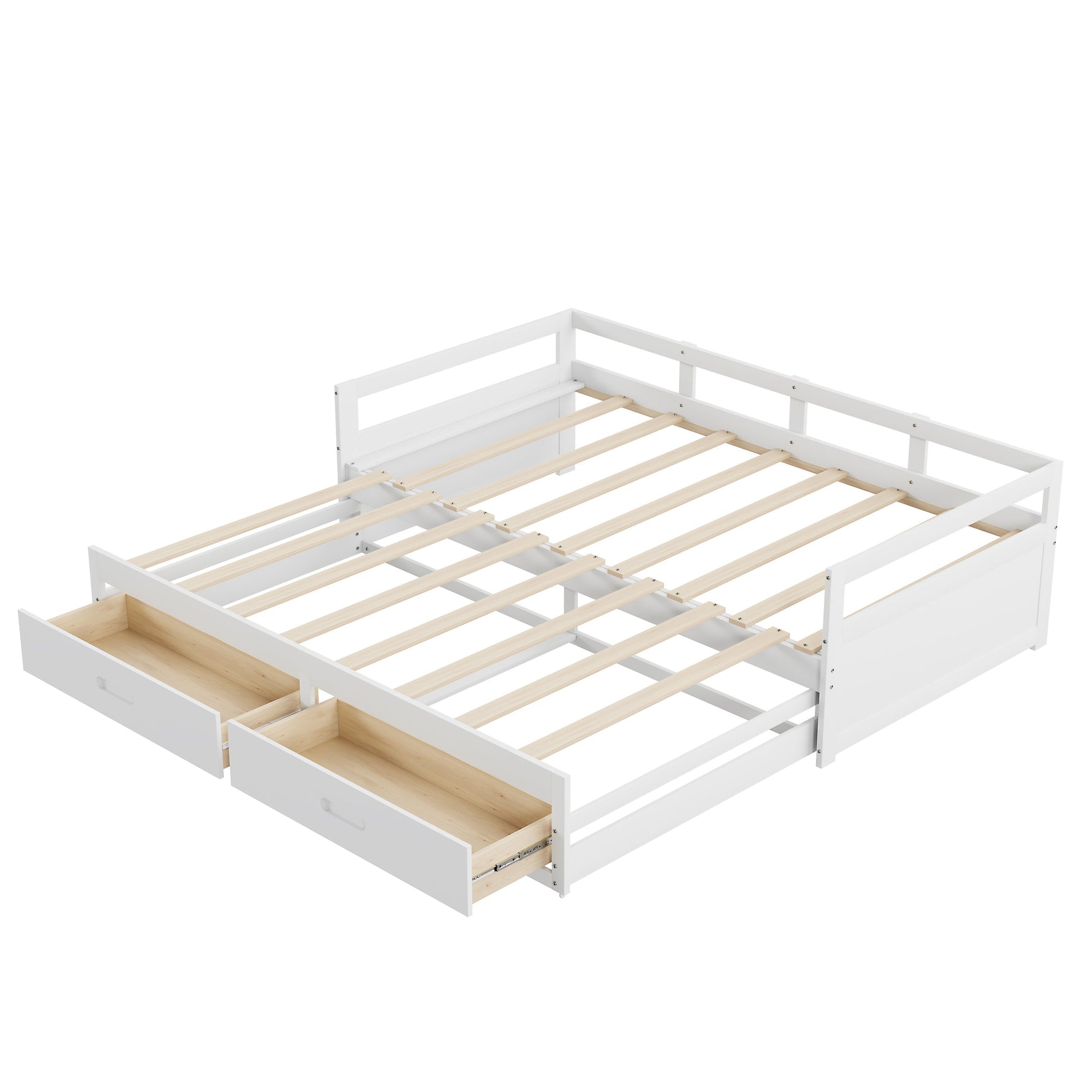 Pull-out Sofa Bed, 90/180x200 cm, Drawers & Slatted Frame, Pine Wood, White