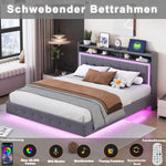 Upholstered Bed, 160x200 USB & LED, Linen Fabric Gray