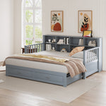 Sofa Bed, Pull-Out 90/180x190 cm with Storage & Charging, 2 Drawers, Pine, Grey