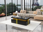 Modern Rectangular Coffee Table with 2 Drawers, High-Gloss and Marble