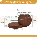 Modern Minimalist Coffee Table with Double-Layered Safety Glass and Multi-Tiered Design, Walnut Wood Grain Finish