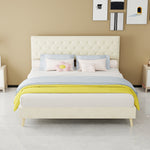 Modern Soft Bed with Soft Headboard & Mattress 160x200cm, Beige